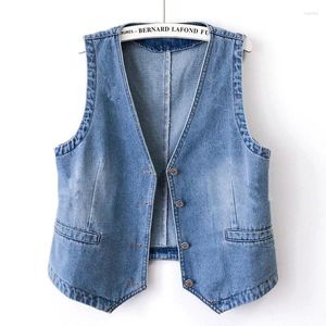 Kvinnors västar kvinnor denim väst 2023 vårens sommar jeans jacka ärmlös lös chic short coat waistcoats streetwear koreanska ytterkläder