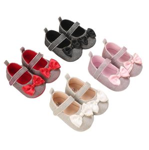 Första vandrare baby småbarn prinsessor skor andas flickor båge dekoration mjuk ensam non-halp prewalker för 0-18 månader