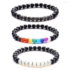 Strand 6mm Frosted Black Agate Beads Energy Armband Mix and Match Facettered Natural Stones Stretch Bangles Handgjorda smycken