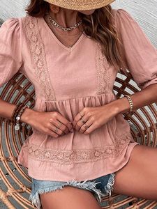 Women's Blouses GypsyLady Vintage Lace Chic Blouse Shirt Beige Patchwork Hollow Out Sheer Summer Women Sexy Boho Ladies Casual Top Shirts