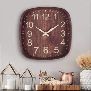 Wall Clocks Plastic Clock Modern Design Square Quartz Home Decor Imitation Wood Color Retro Watch 12 Inches