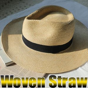Wide Brim Hats Bucket Beach Vacation Panama Jazz Hat Summer Sunscreen Handwoven Straw Sun Men Elegant Women Hawaii Casual Sunshade Gangster Cap 231120
