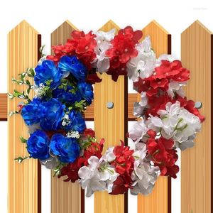 Fiori decorativi Ghirlanda rossa bianca e blu Porta d'ingresso creativa Bandiera americana Matrimonio patriottico Windows Strumenti di decorazione appesi