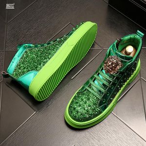 Stivali da paillettes oro maschili nuovi carichi di design sneaker sneakers con allacciata alla caviglia da uomo con una piattaforma di lusso al giorno P5