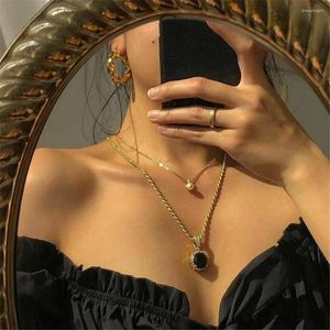 Collane con ciondolo Collana di perle artificiali di moda per le donne Gioielli di cristallo nero con catena di corda color oro geometrica multilivello femminile