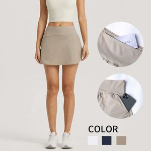 Pantaloncini Lu Lu Allinea alternative Gonna da tennis di vendita calda con pantaloncini interni Grils anti-svuotamento Sport Yoga Limoni Abbigliamento 2 tasche accanto e vita LL