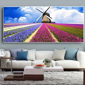 Nordic Landscape Colorful Flowers Modern Canvas Painting Big Size Posters and Prints Wall Art Picture for Living Room Decoration
