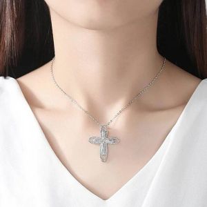 Kedjor Vintage Cross Necklace Zircon White Gold Filled Engagement Wedding Pendants Necklace For Women lovar smycken