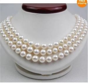 Pendant Necklaces 3 Rows 8mm white south sea shell pearl necklace 17-19"231118