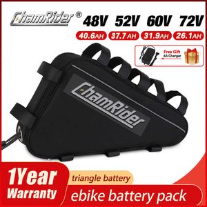 18650 Hücre 52V Pil 48V Ebike Pil 72V Üçgen Pil 20AH 30AH 40AH Büyük Kapasite 2000W Süper Güçlü Bafang Chamrider