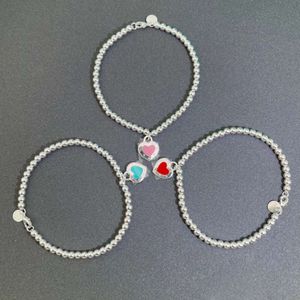 Bangle T سوار T 925 Sterling Silver Drop Glue Prolue Heart 4mm Round Bead Bracelet Tee Love Love Monicel Crowd Bracelet