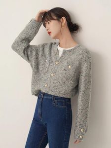 Women's Knits Lazy Wind Women Grey Cardigan Sweaters Korean Elegant Long Sleeve Coat Vintage Loose Harajuku Buttons