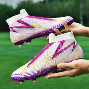 New Style High Top Football Boots Womens Mens Long Nail AG Soccer Shoes Breathable Youth Training Shoes Pink Blue Black White