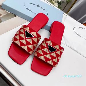 Designer Women Slippers Embroidered Sandals Fabric Triangle Slides Mules Knitted Slipper Womens Home Flip Flops Casual Summer 2023