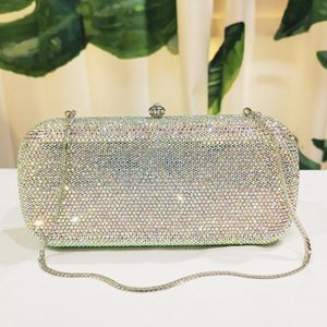 イブニングバッグXiyuan Luxury Ab Full Diamond Wedding Purse Fashion Small Women Clutch Bag Designer Lady Partyチェーンハンドバッグ