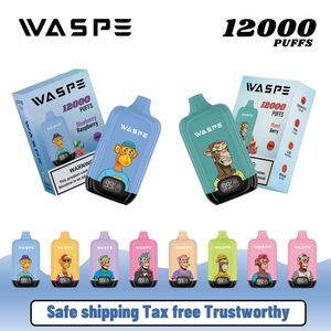 Gratis frakt Waspe Tornado Vape Puff Vaper 12000 Digital Box 12K Puffs Disponible Vape Mesh Coil Type-C Laddning Port Vaper