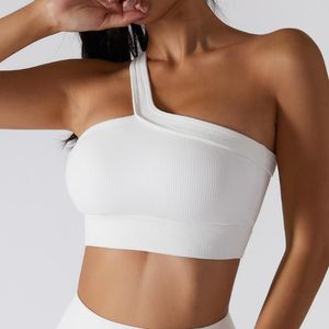 Yoga Outfit Rib Fabric Top Bra Women Sports Gym Fitness Seamless One Shoulder Bralette Sexy Women's Underwear