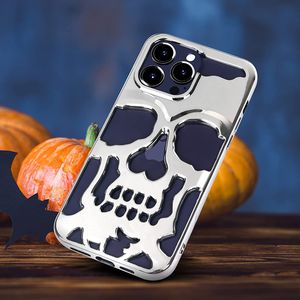 Custodie 3D Cool Skull Skeleton Hollow Halloween per iPhone 11 12 13 14 Pro Max Plus Placcatura Dissipazione del calore Cover morbida in silicone antiurto opaca lucida