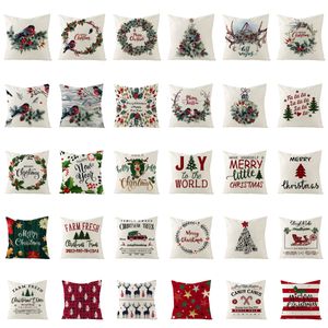 Yastık dekoratif yastık 45x45cm keten Noel yastıklar çanta kuş ağaçları çelenk çiçek baskısı yastık oturma odası kanepe dekoratif atış 230419
