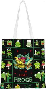 Shopping Bags Frogs Canvas Tote Bag Reusable Grocery Handbag For School Market Camping