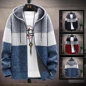 Maglioni da uomo Maglione con cappuccio Maglione freddo Cardigan invernale In pile di lana Autunno caldo Giacca con zip allentata Cappotto di maglieria maschile 231118