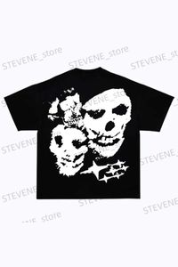 Men's T-Shirts Y2k top High street skeleton face print short sleeve T-shirt 2023 summer new Harajuku fashion street men loose T-shirt T231120