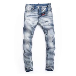 Men Jeans dsquare jeans Spring and Autumn Broken Hole Elastic Water Wash Racing Feet Tight Night Club Light Fresh D2 Pantss