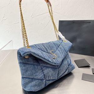 Denimväska 30 cm designer kvinnors axelväska klaff klaff sydd guld hårdvara metalllås lyx tote matelasse kedja crossbody väska underarmsäck makeup väskor sacoche