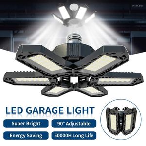 Luz de garagem E26/E27 Luzes LED de teto deformável para iluminação de oficina de armazém com 6 painel ajustável