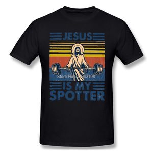 Męskie koszulki z krótkim rękawem męskie kulturystyka pompowanie trening Crossfit czarna koszulka Fitness jezus jest moim Spotter TShirt koszulki z czystej bawełny koszula w stylu Harajuku 230420