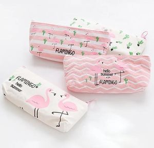 Dzieci flamingo torba ołówkowa kawaii moda torba papiernicza moda dziewczęta płócienne ołówki posiadacz szkolna akta szkolne