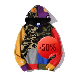 Moletons 50 Hoodies off Mens Mens Hoodies Camuflagem design vermelho amarelo azul splicing suéter de lã Plus Size 3XL zíper suor