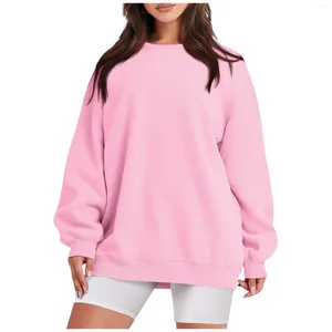 Women's Hoodies Autumn And Winter Round Neck Sweatshirt Fashionable Long-Sleeved With Pockets Solid Color Pullover