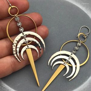 Dangle Earrings Long Crescent Geometric Hoop Pendant Earring Creative Punk Gothic Two Tone Hip Hop For Women Charm Wholesale