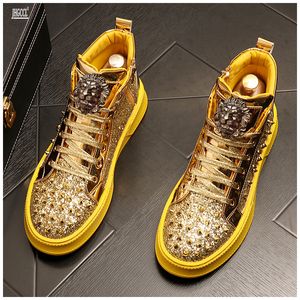 Mens Designer Boots Gold Green Banquet Prom Press Printing Proting Shoe Flat Platform Sneaker Boot Zapatos de Hombre A25