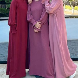 Roupas étnicas Muçulmanos Vestidos Longos Sob Abaya Vestido Interno Mulheres Crepe Smocked Punhos Islâmicos Casuais Dubai Turquia Modest Hijab Robe