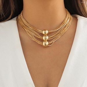 Choker IngeSight.Z Multi Layered Exaggerated CCB Material Big Ball Necklace For Women Vintage Gold Color Chunky Clavicle Chain