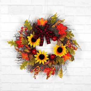 Flores decorativas Decoração de Xmas Aderetes Rattan Girassol Berry Christmas Wreath Autumn Ação