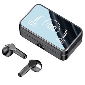 Mobiltelefonörlurar Bluetooth hörlurar utomhus sportspegel trådlöst headset 5.3 med laddning av bin Power Display Touch Control hörlurar hörlurar V9 230419