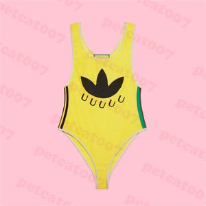 Womens Yellow Swimwear Designer Logo Bikini Stripe One Piece Swimsuit Ladies Summer Sports Bathing Suit