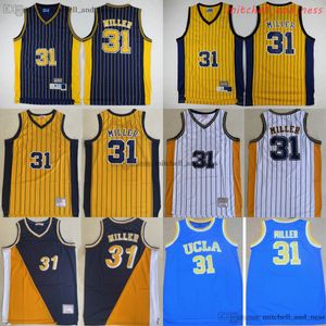 Basketball 31 Reggie retro Miller koszulka niebieska żółta biała koszulka oddychająca koszulki