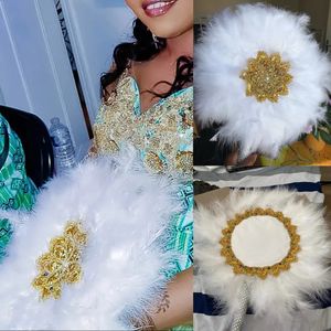 Other Event Party Supplies 1pcs OneSide African Turkey Feather Hand Fan for Bridal Wedding Handmade Nigerian Handfan Eventaille Mariage Hand Held Fans 231118