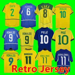 Brasil Vintage T -shirt Romario Rivaldo Brazils Carlos Ronaldinho Camisa de Futebol 1998 2002 Ronaldo Kaka 2006 2000 1994 1970 1957 1950 Pele Retro Soccer Jerseys