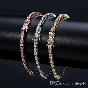 Bracelety tenisowe 3 mm Hip Hop Bracelets CZ Paved for Men Women Jewelry Bransoletka Męska Biżuteria Złota Srebrna Rose Gold 7 cala 278V