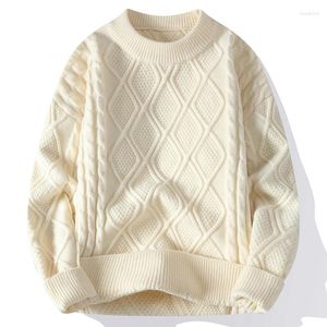メンズセーターソリッドカラー格子縞の冬のニットセーター高品質のプルオーバールーズと暖かい厚いストリート秋ウール3xl-m