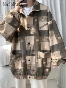 Herrjackor mafokuwz vintage high street jacka amerikansk premium cardigan herrar överdimensionerad khaki rutig arbetskläder stativ krage kappa