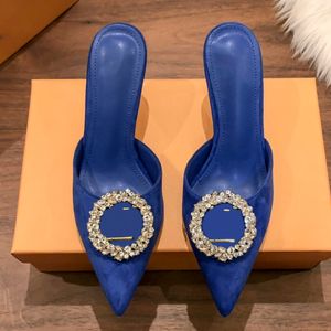 with box 2023 Designer Women Sandals Heels velvet pumps deep blue Pomegranate ink green beige black Fashion Lady High Wedding Bridal Party shoes size 35-40