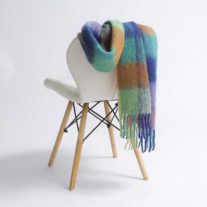 New Inner Mongolia Mohair Scarf Autumn and Winter Women's Rainbow Stripe Extended Warm Fashion Scarf 231015