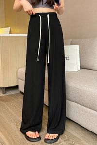 Women's Pants s Ice silk widelegged pants female spring and summer high waist drape loose visible lean straight casual mopping 230419