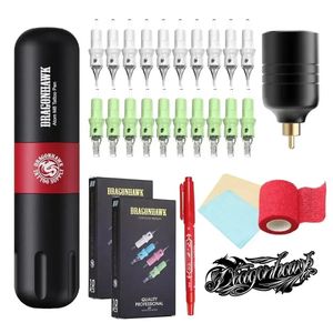 Maszyna tatuażu Dragonhawk Rotary Tattoo Machine Pen Kit Permowe pióro makijażu z mini LCD Zasilacz Zestaw Atridge Zestaw Ink 23112